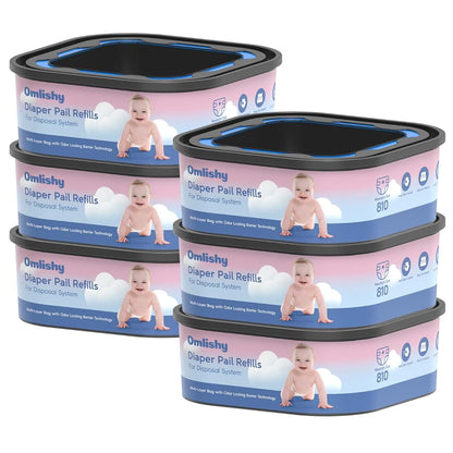 BabyOneStop Omlishy Jumbo Square Diaper Pail Refill Bags, 6-Pack