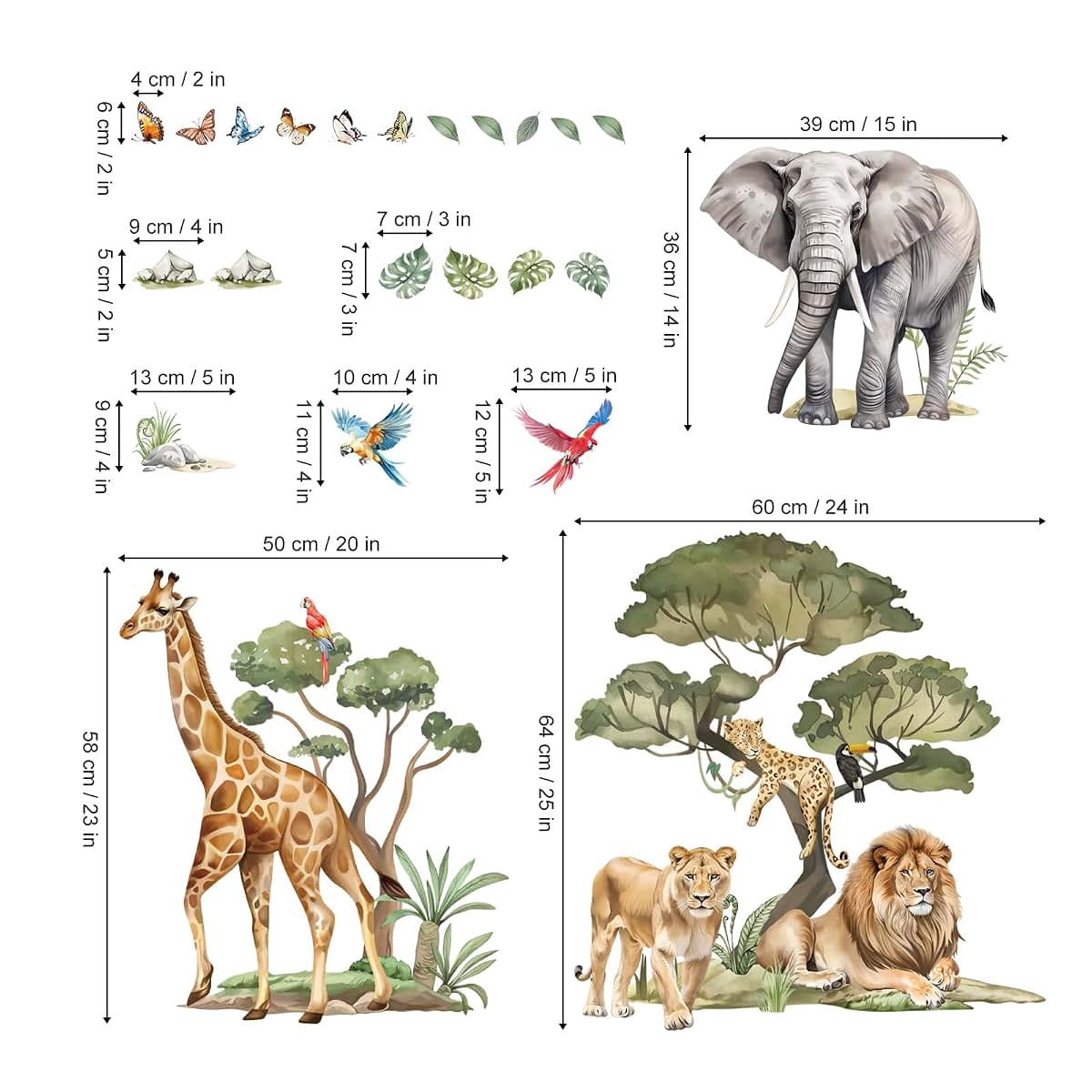 Wondever Jungle Animals Wall Decals Safari Elephant Lion Wall Stickers XL (photo 4)