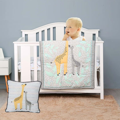 CribMATE Gray Giraffe Nursery Crib Bedding Set for Boys -5 Pieces Giraffe Baby Boy Cot Bedding Set