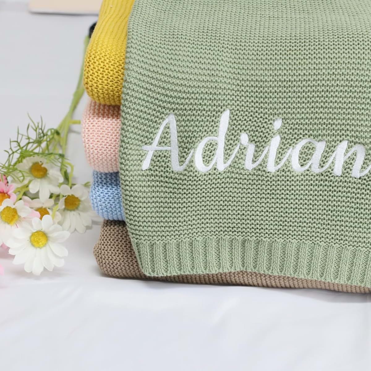 ZoikoM Monogrammed Baby Blanket Custom Name Knit Blanket