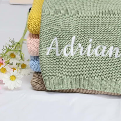ZoikoM Monogrammed Baby Blanket Custom Name Knit Blanket