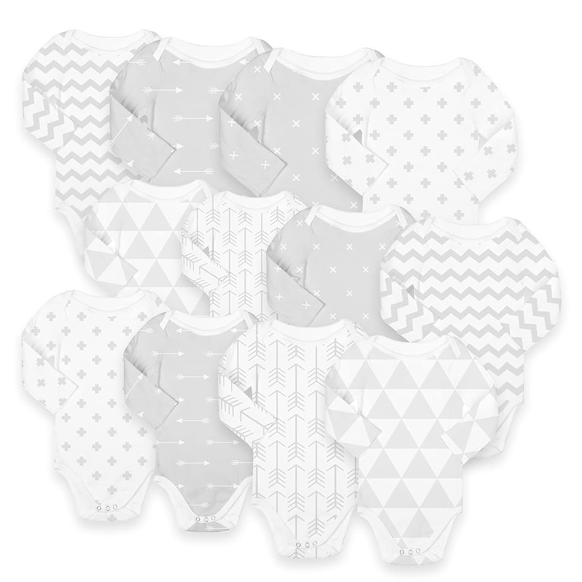 BaeBae Goods Grey/White Triangles Long Sleeve Bodysuit Set