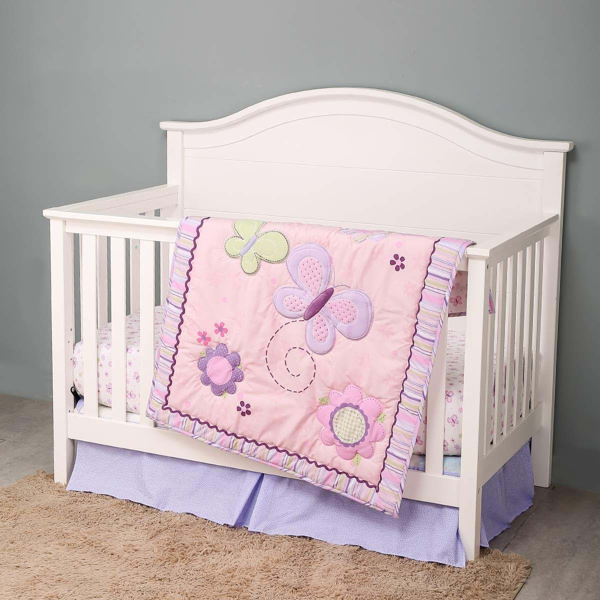 Butterfly Embroidery Crib Bedding Set for Nursery Cot