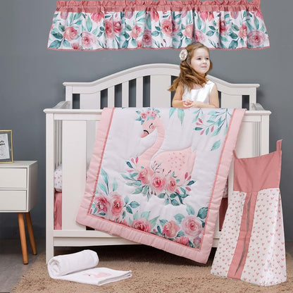 CribMATE Floral Swan Nursery Crib Bedding Set for Girls