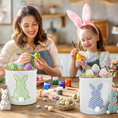 Honeydak 4 Pcs Bunny Easter Basket for Kids Canvas Egg Hunt Bag with Handle Pastel Stripe