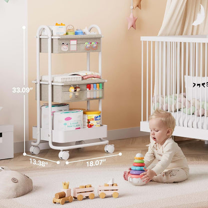 Modanais Baby Diaper Caddy Organizer Cart - 3 Tier Rolling Cart, Off White (photo 2)
