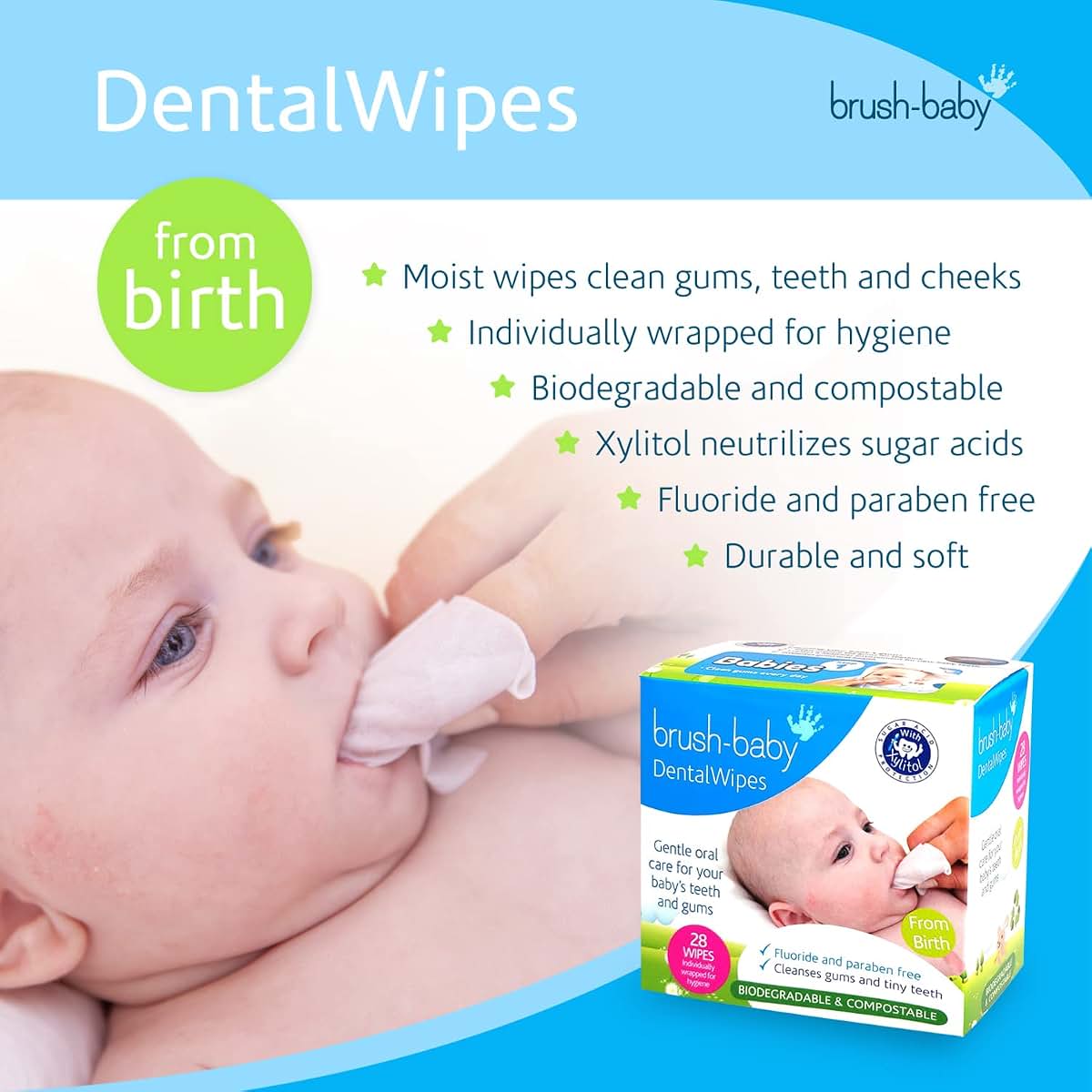 Brush Baby Teething Dental Wipes for Ages 0-Toddler