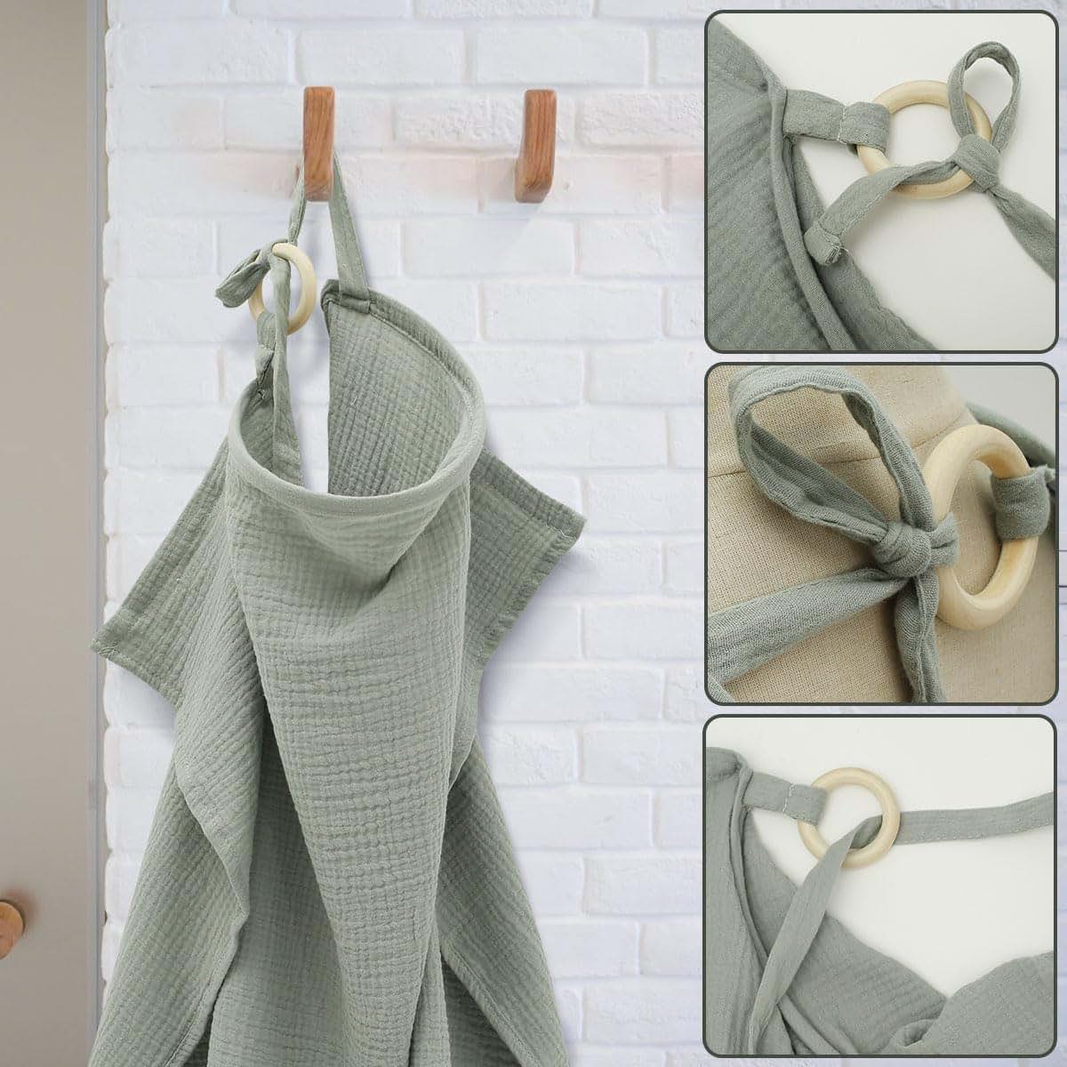 Tcwhniev Cotton Nursing Cover for Breastfeeding Privacy, Lightweight & Portable, 100x65cm Green