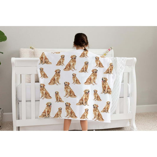 SqtmuHLuo Dog Baby Blanket for Boys Girls Golden Retriever Gift Flannel Baby Receiving Swaddle Blankets Dog Crib