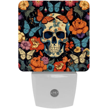 NEWzone Skull Flower Butterflies Night Light 2 Pack, Decorative Plug-in Light for Kids and Adults