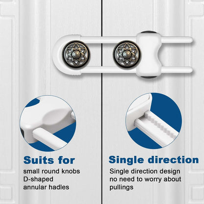 Llooc U-Shaped Sliding Cabinet Locks for Drawers and Cabinets, 4 Pack, White