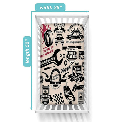 BabyOneStop Retro Car Repair Shop Fitted Crib Sheet, Microfiber