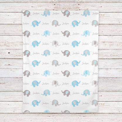 Lovable Gift Co Personalized Elephant Fleece Baby Boys Blanket, White/Blue (photo 4)