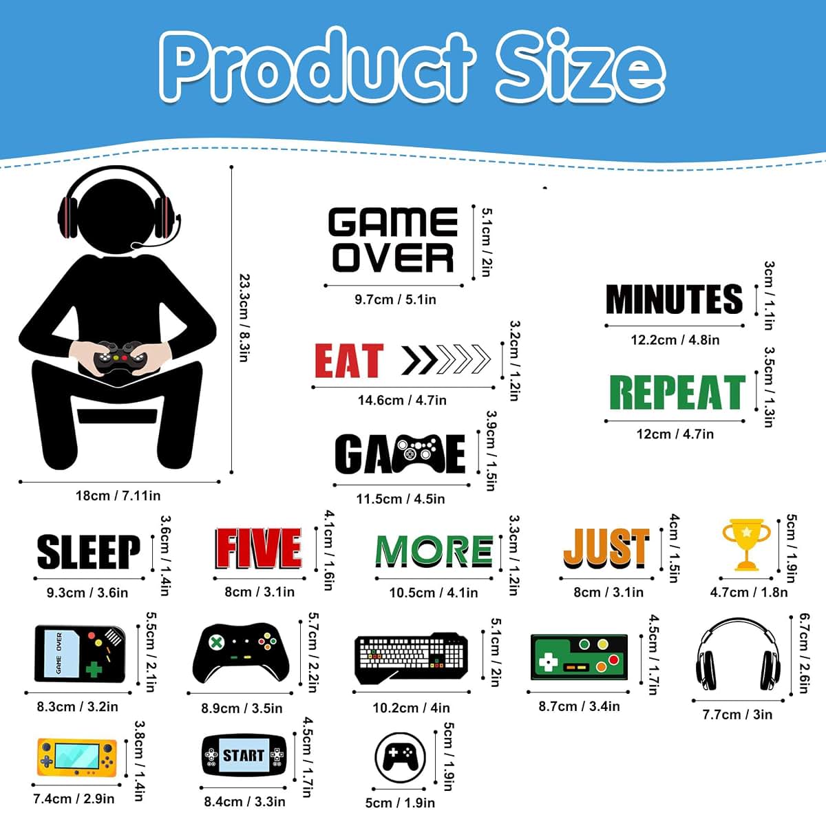 BabyOneStop Game Wall Decals Glow In The Dark Gaming Stickers (Blue)