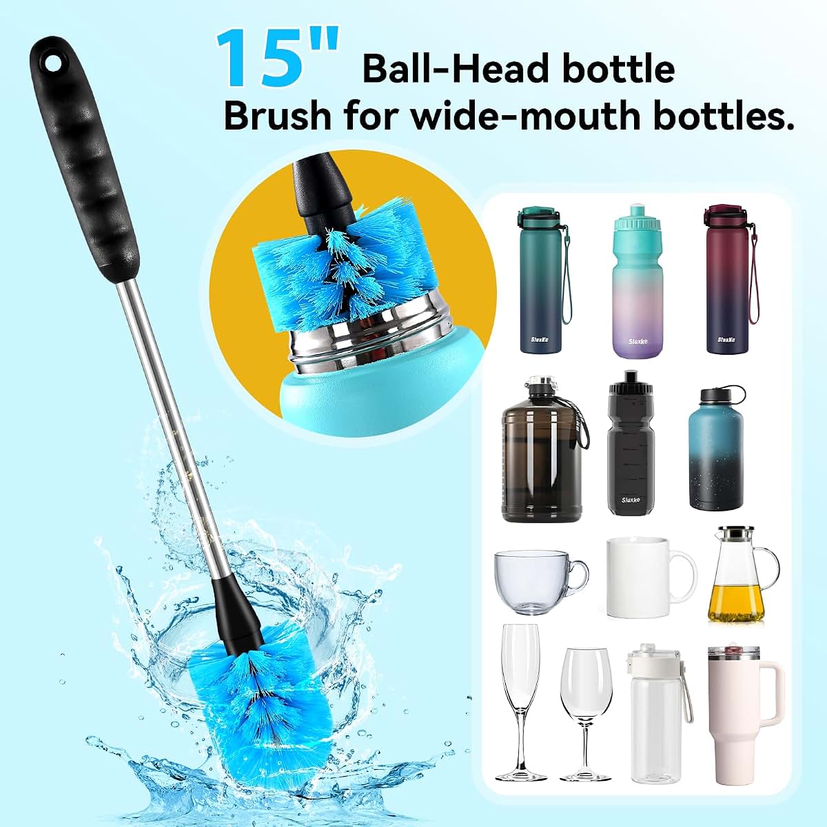 Sluxke 4 Piece Bottle Brush Set for Cups and Water Bottles