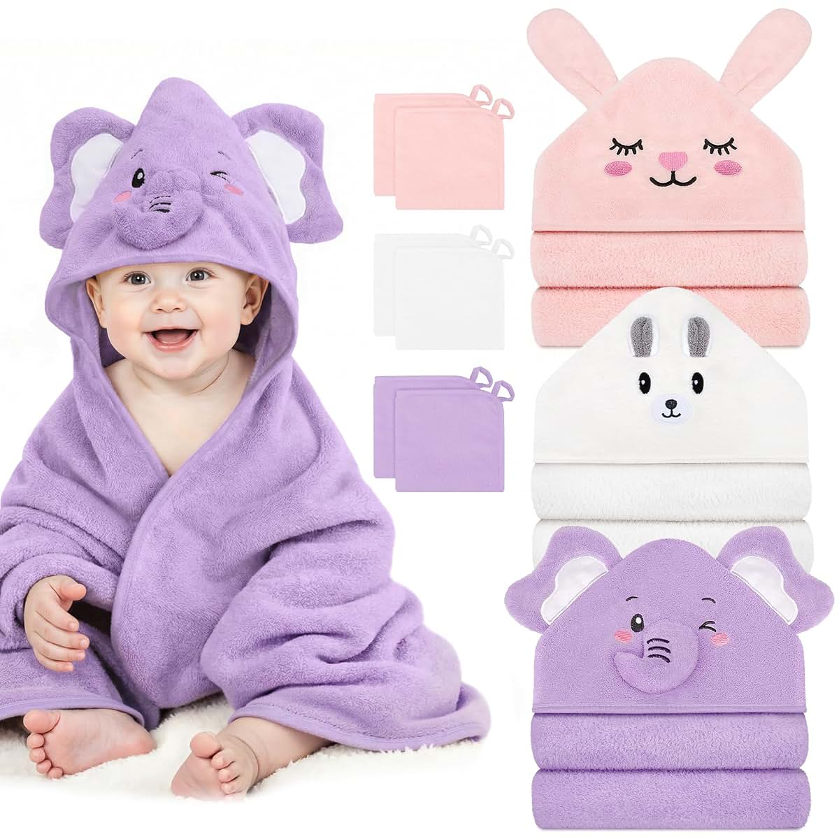 CandyHome 9 Pcs Baby Bath Towels Set for Infants and Toddlers