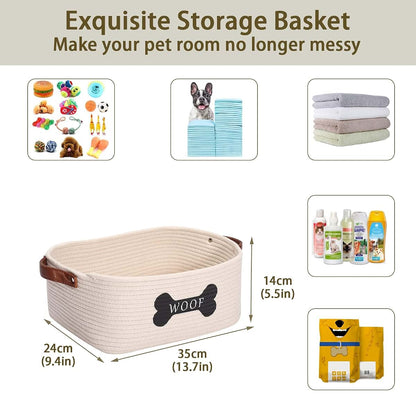 Brabtod Cotton Rope Storage Basket Medium with Handle for Toys, Blankets and Nursery Items - Beige