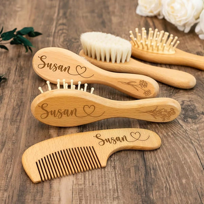 BFBZYME Personalized Wooden Baby Brush and Comb Set (photo 2)