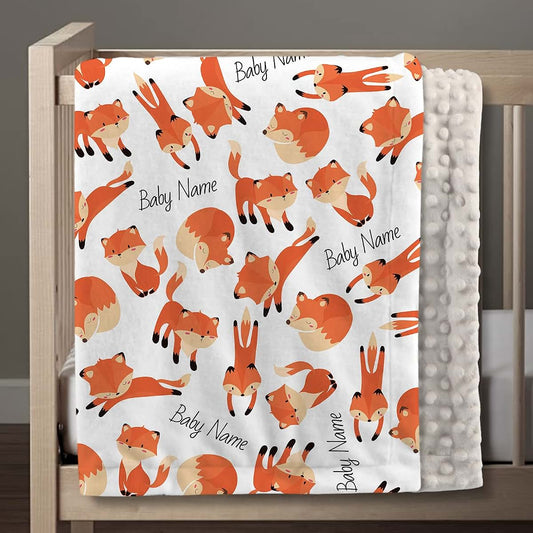 Gifts Everywhere Customized Baby Newborn Gifts, Adorable Fox Personalized Baby Blankets for Boys and Girls with Name