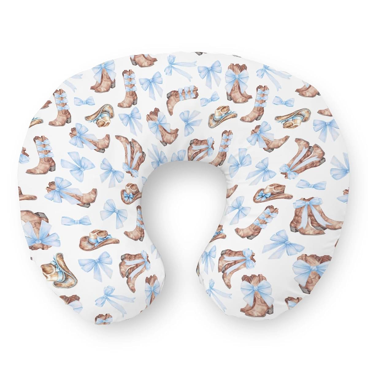 Selgkds Watercolor Blue Cowboy Boots Nursing Pillow Cover