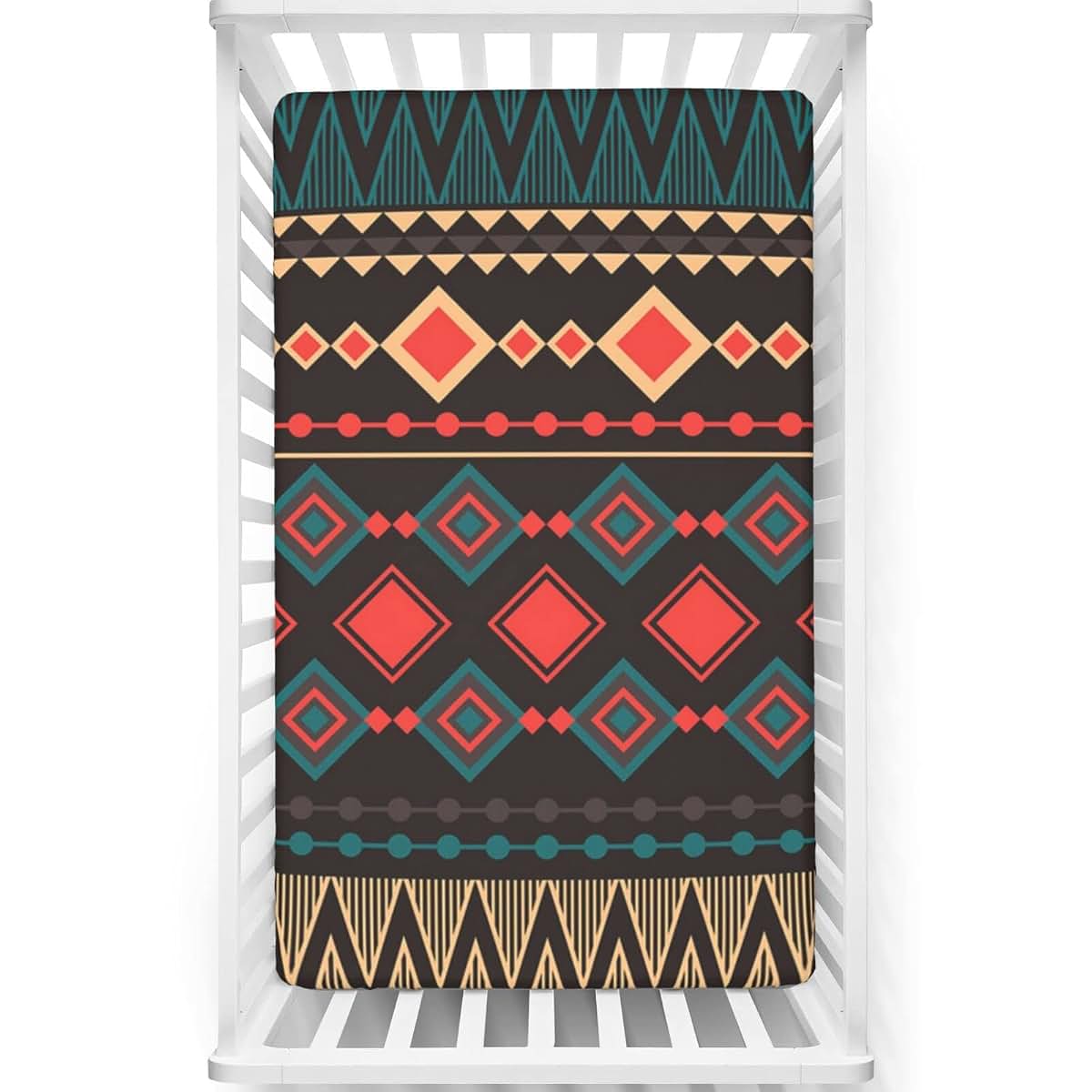 Aztec Themed Fitted Mini Crib Sheets 24 x 38 Inch Microfiber Multicolor