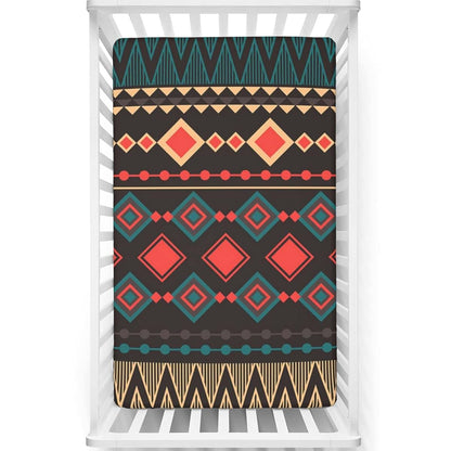 Aztec Themed Fitted Mini Crib Sheets 24 x 38 Inch Microfiber Multicolor