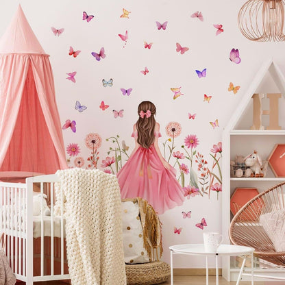 MuralMood Butterfly Wall Decals for Kids - Floral Room Decor