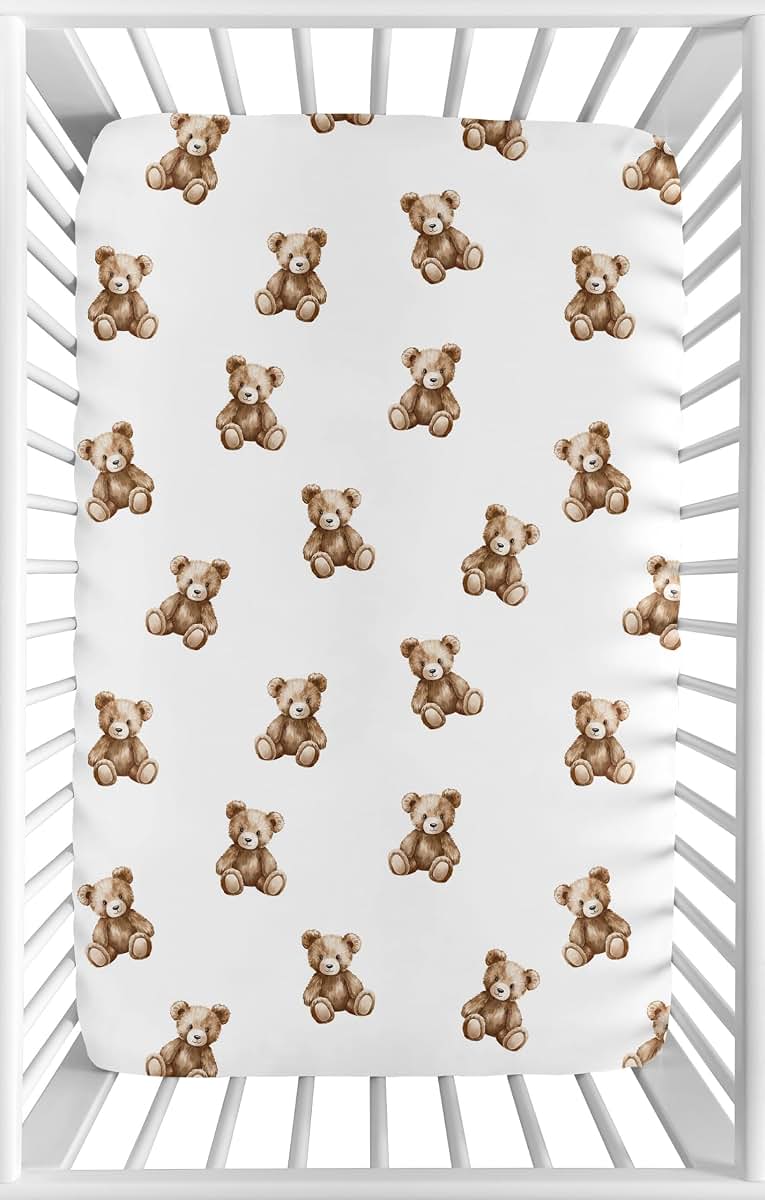 Sweet Jojo Designs Boho Teddy Bear Mini Crib Fitted Sheet, Brushed Microfiber, 52x28