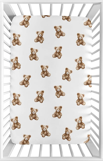 Sweet Jojo Designs Boho Teddy Bear Mini Crib Fitted Sheet, Brushed Microfiber, 52x28