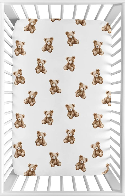 Sweet Jojo Designs Boho Teddy Bear Mini Crib Fitted Sheet, Brushed Microfiber, 52x28