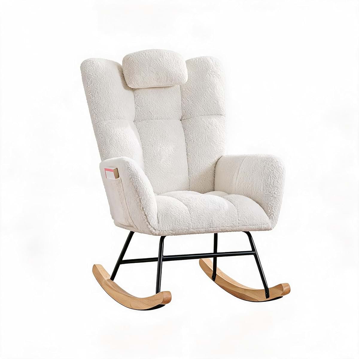 LIZHOUMIL Rocking Chair Plush Fluffy, Upholstered Glider Rocker, Nursing Chair