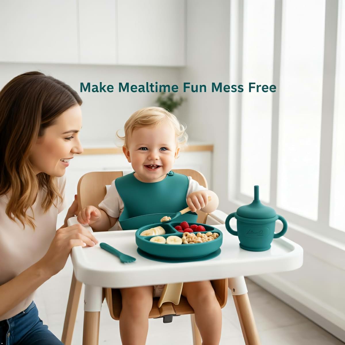 LimeOr Supplies Silicone Baby Feeding Set, 14PCS, Baby plates and bowls Set - Silicone Bibs (photo 3)