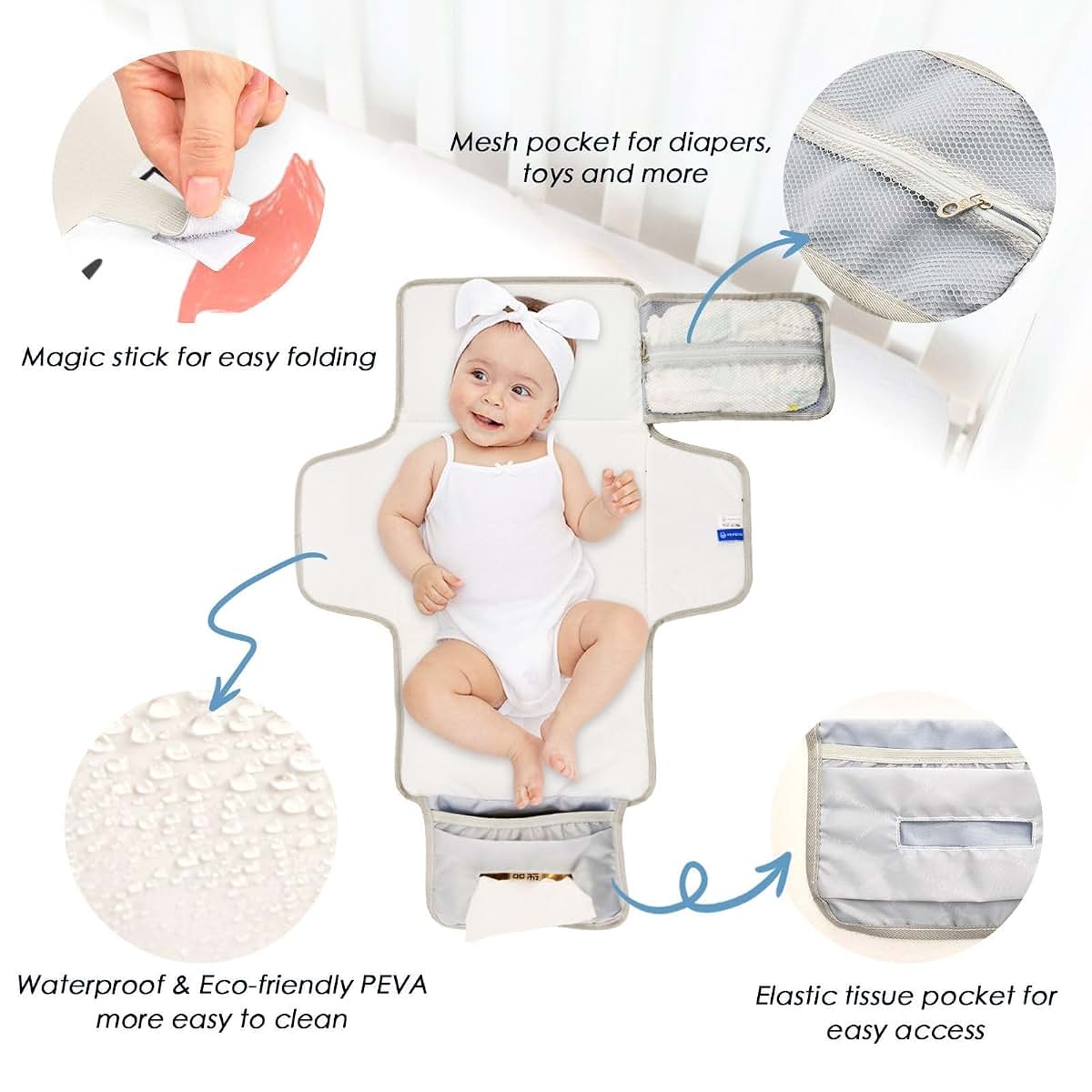Kagirah Flamingo Fizz Pattern Portable Changing Pad With Built-in Pillow