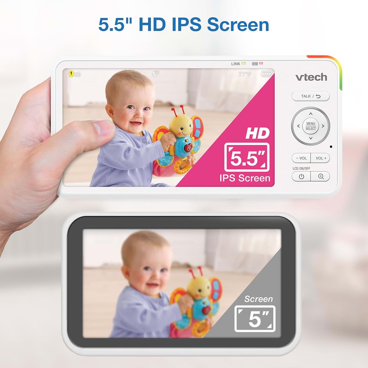 VTech Video Baby Monitor No WiFi 5.5 Inch HD IPS Screen Pan Tilt Zoom