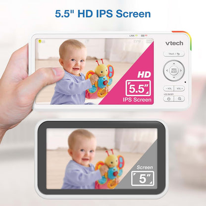 VTech Video Baby Monitor No WiFi 5.5 Inch HD IPS Screen Pan Tilt Zoom