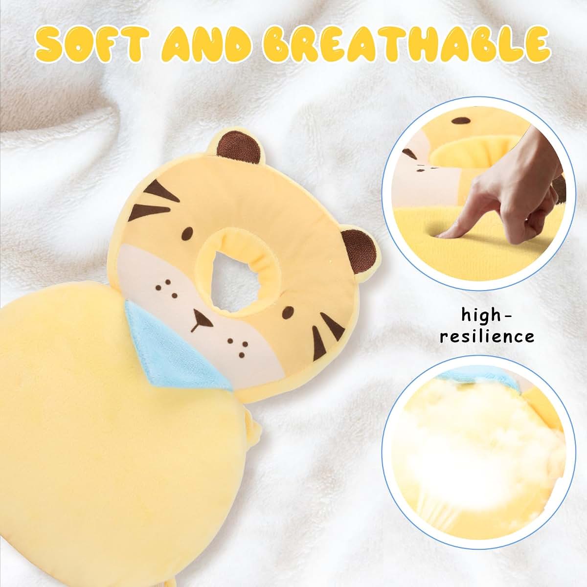 BabyOneStop Baby Head Protection Backpack, Soft Crystal Velvet with Cute Tiger Design