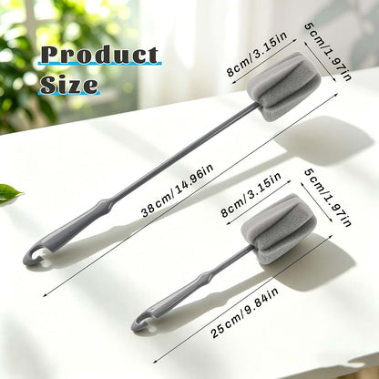 glasstore 2-Piece Soft Sponge Bottle Brush Set, Long and Short Handles, Gray