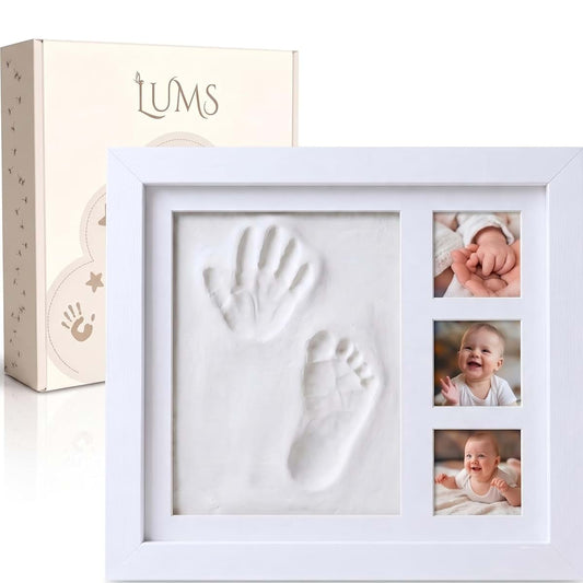 LUMS Baby Hand and Footprint Kit - No-Crack Flexible Clay & Premium White Wood Frame - Newborn Footprint Keepsake &