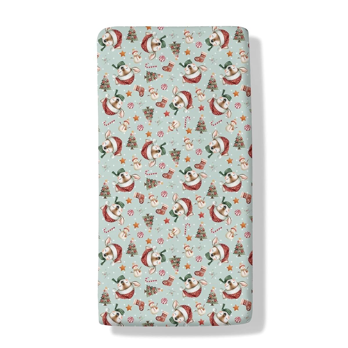 Cstdyfrv Christmas Reindeer Santa Hat Snowman Baby Crib Sheets Cute Christmas Deer Trees Candy Standard Crib Toddler