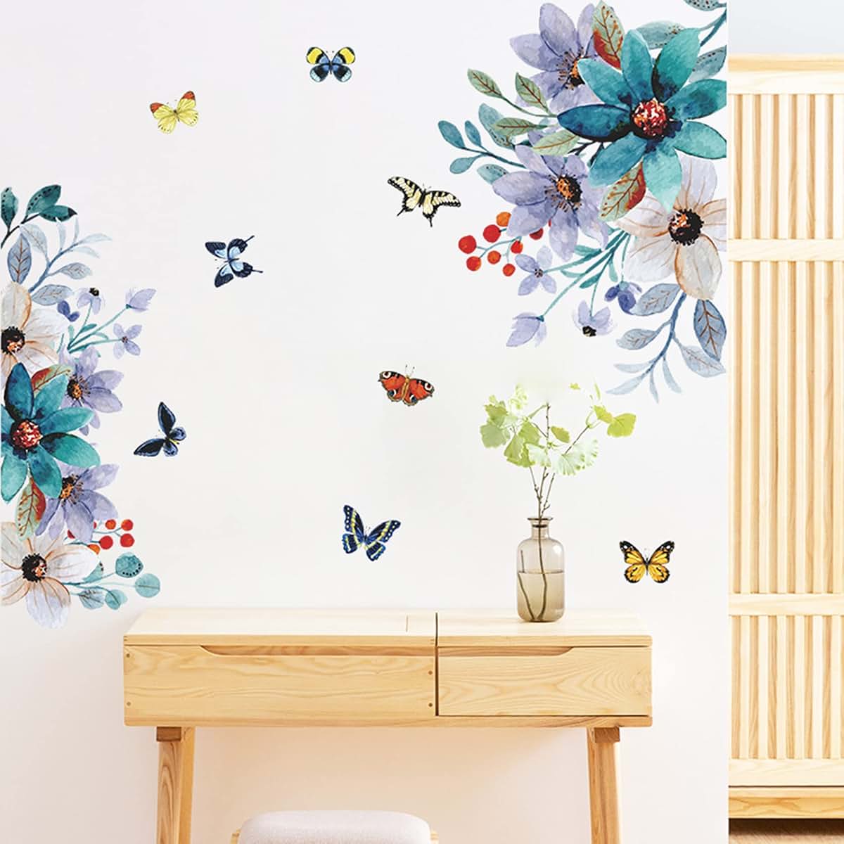 AL Raied Flower Wall Decals Peel And Stick Floral Wall Stickers (photo 2)
