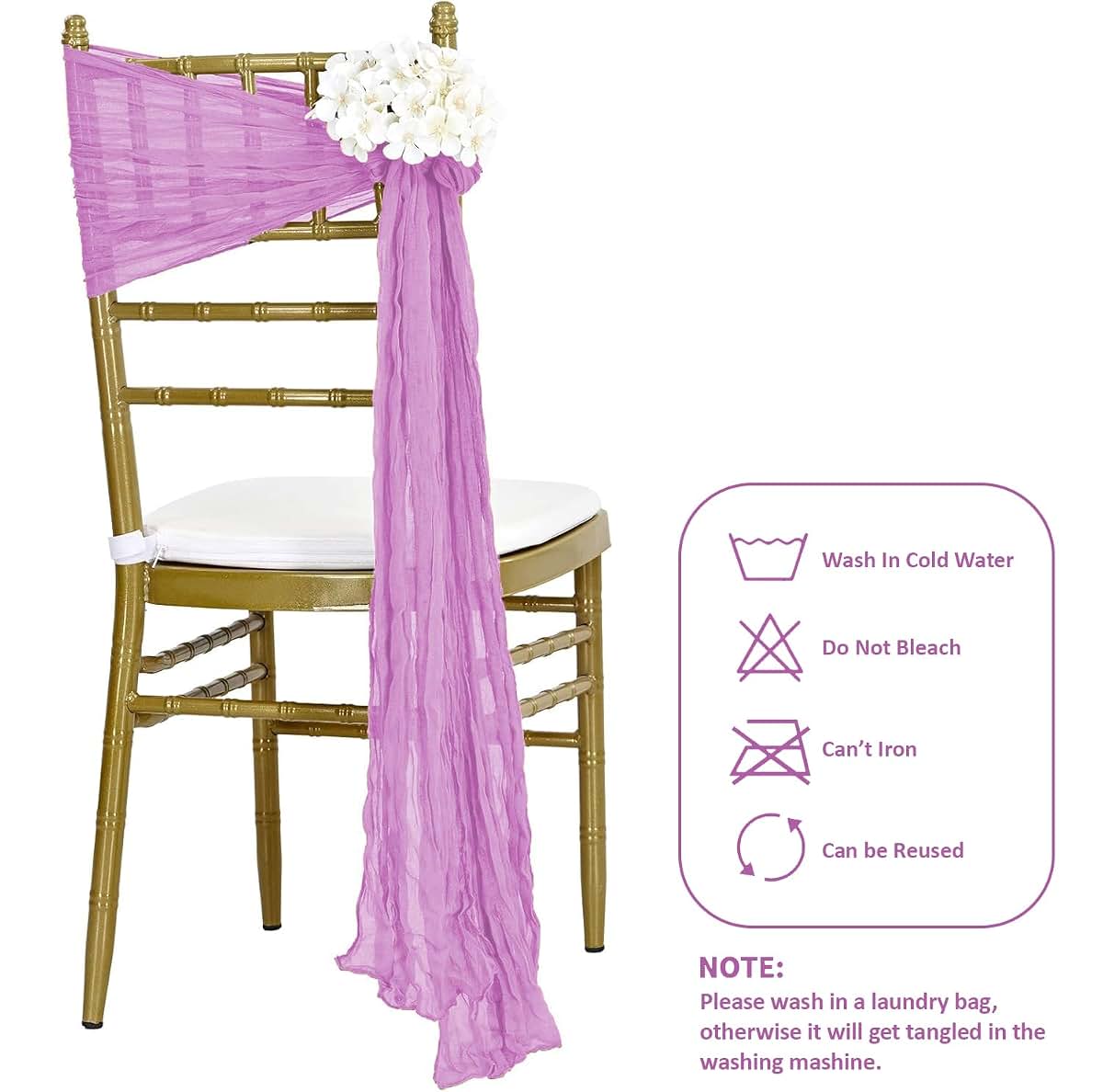 MDS Pack of 50 Cheesecloth Chair Sashes Lavender (photo 3)