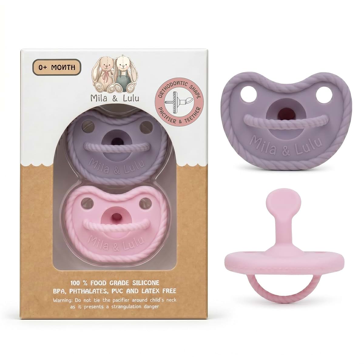 Mila & Lulu Orthodontic Silicone Pacifiers (Set Of 2) In Ballerina/Mauve