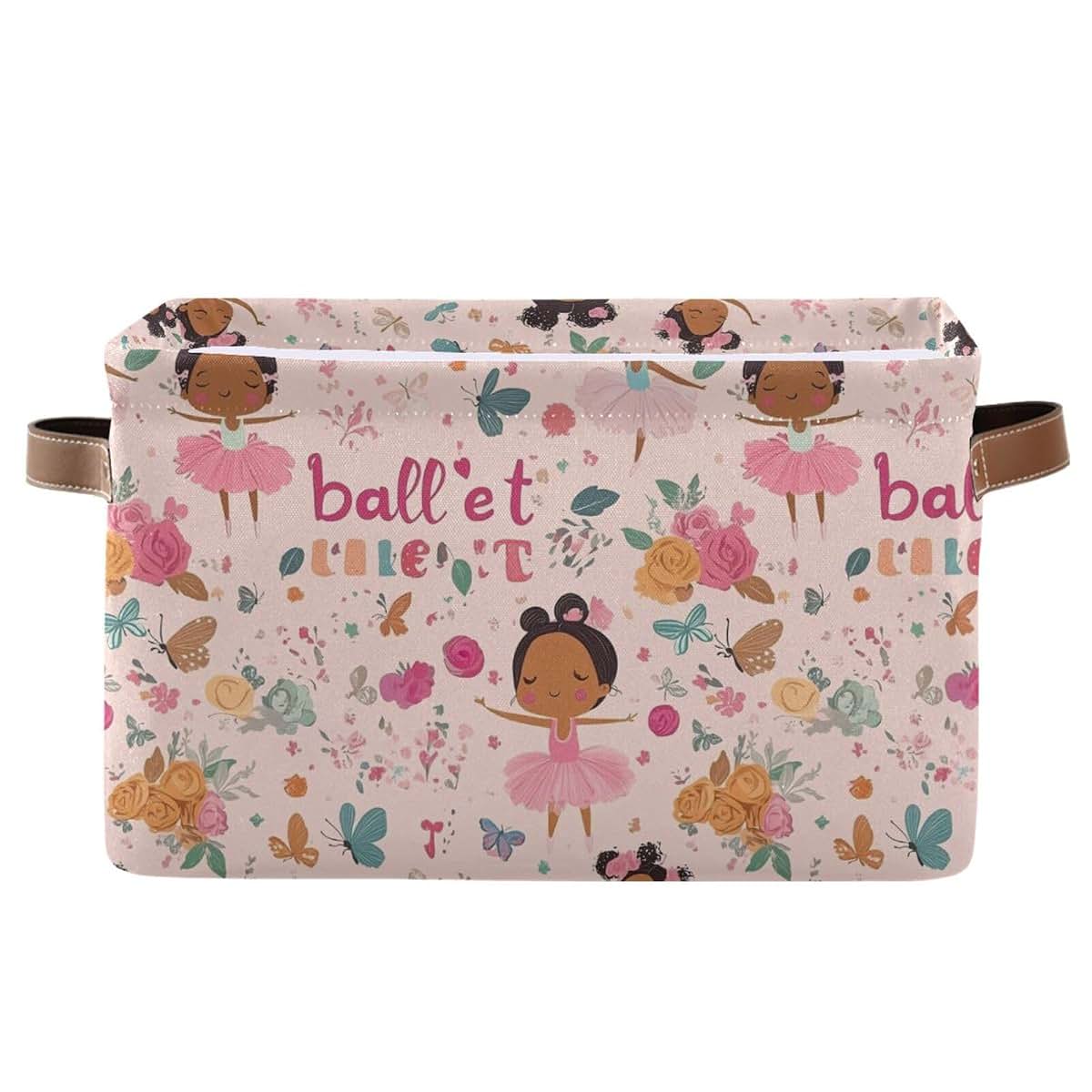CWUPZAY Pink Ballerina Storage Basket, Collapsible Canvas Bin, 1 Pack