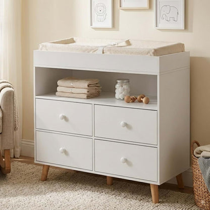 Jojoka Baby Changing Table with 4 Drawers and Shelves Diaper Changing Station