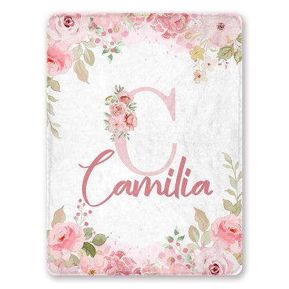 SBQMVGNZ Custom Baby Name Blankets for Girls Boys - Floral Monogram Pink Rose Personalized Fleece Throw Blanket, Gifts