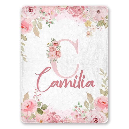 SBQMVGNZ Custom Baby Name Blankets for Girls Boys - Floral Monogram Pink Rose Personalized Fleece Throw Blanket, Gifts