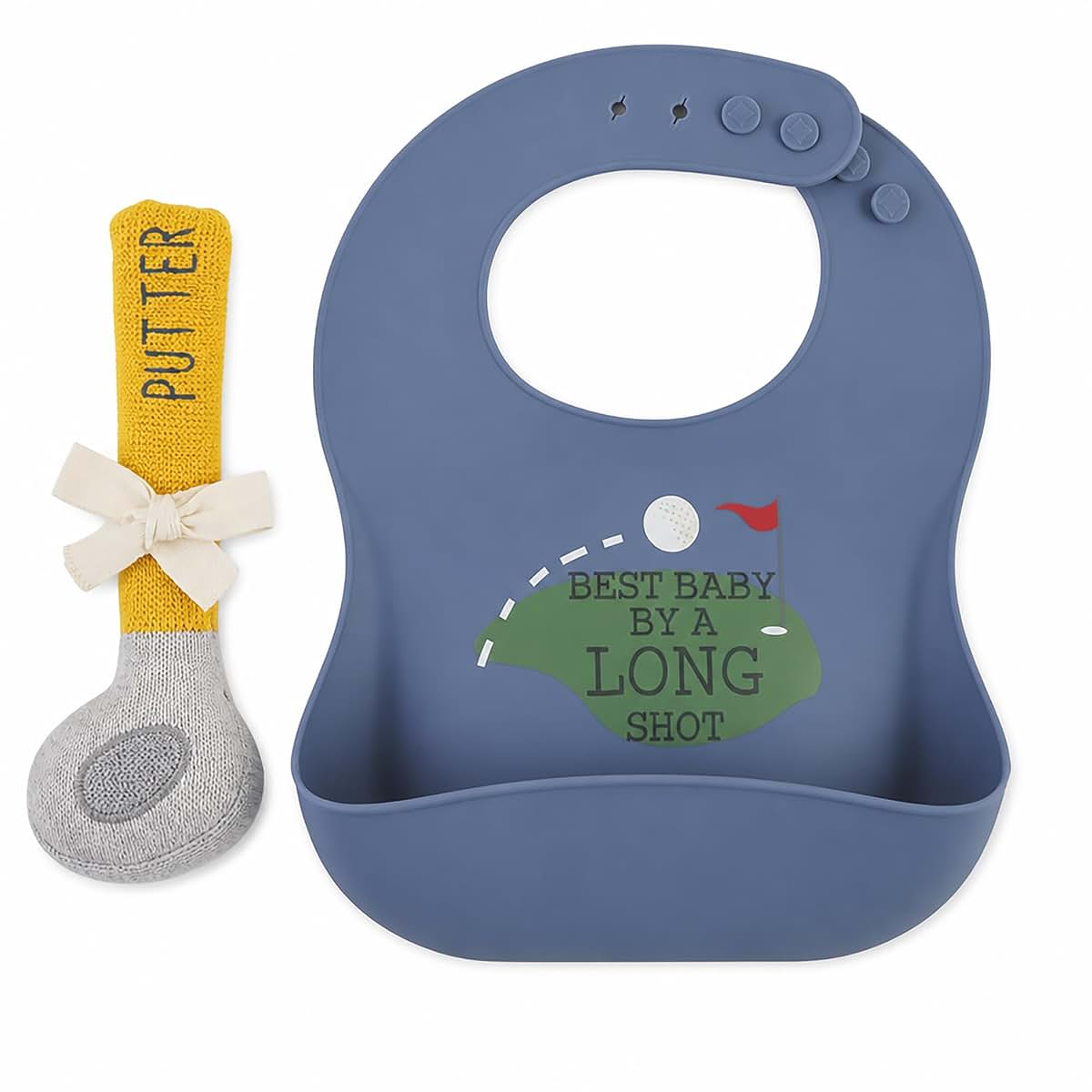 Mud Pie Silicone Baby Golf Bib and Rattle Set for Mealtime Play