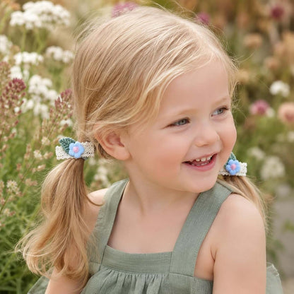 Koa Baby Pastel Floral Lace Hair Clips for Baby Girls, 2 Pairs Handmade Crochet Leaf and Flower Barrettes in Blue and