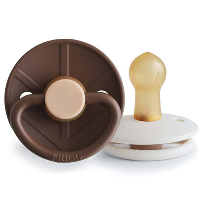 FRIGG Little Viking Natural Rubber Baby Pacifier 2-Pack, Made In Denmark, Cocoa/Cream, 0-6 Months