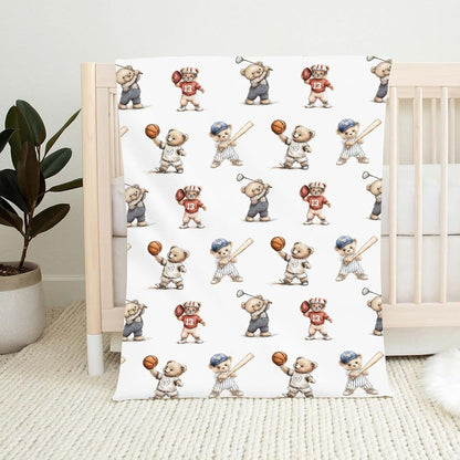 Wicbfdfv Cute Sport Bears Golf Baseball Basketball Baby Boy Girl Blankets Sports Lover Gift White Flannel Fluffy
